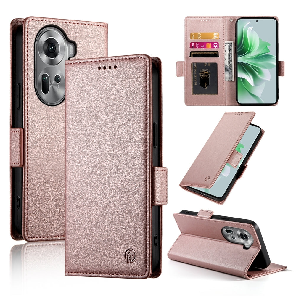 OPPO Reno11 5G Magnetic Leather Wallet Case with Card Slots, Stand Function & Full Protection