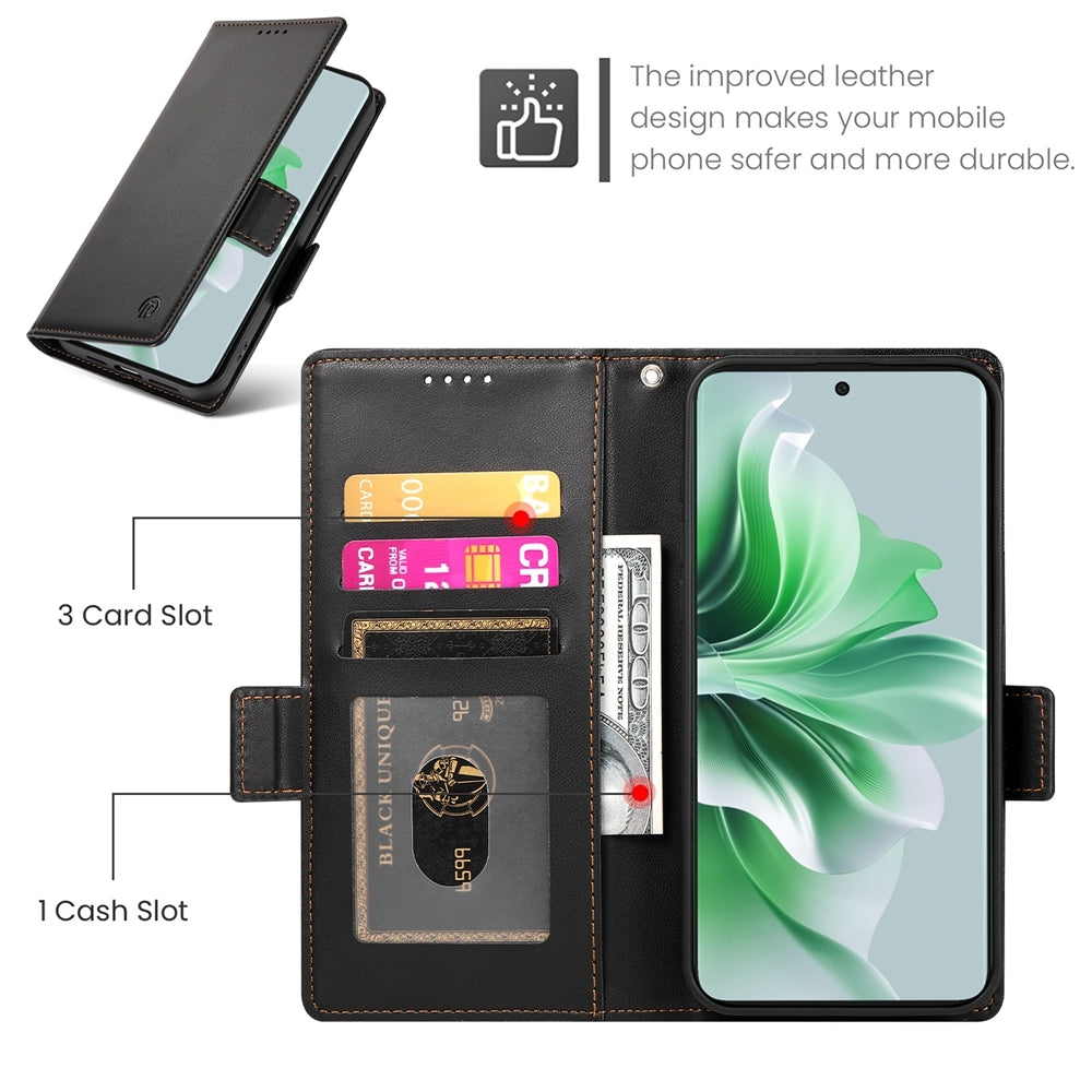 OPPO Reno11 5G Magnetic Leather Wallet Case with Card Slots, Stand Function & Full Protection