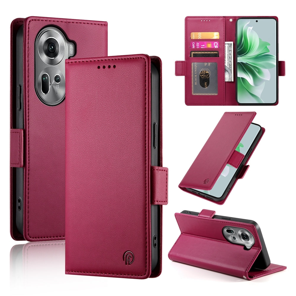 OPPO Reno11 5G Magnetic Leather Wallet Case with Card Slots, Stand Function & Full Protection