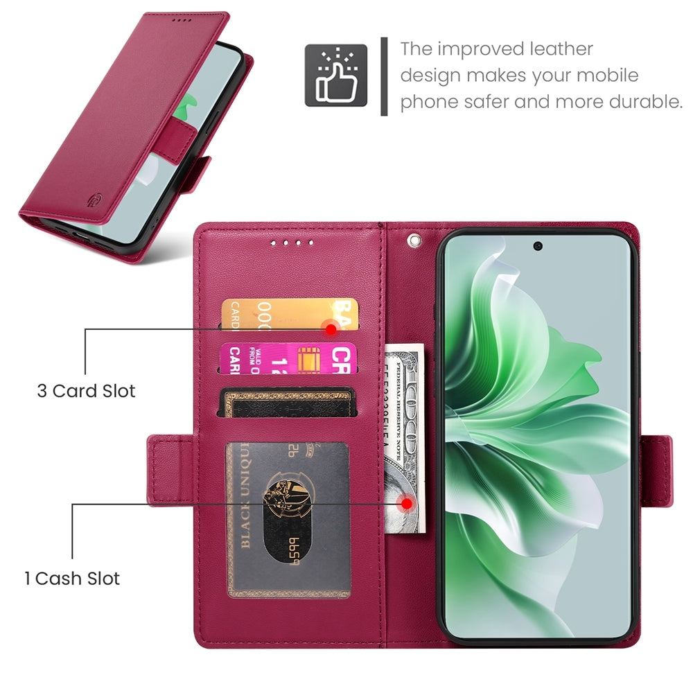 OPPO Reno11 5G Magnetic Leather Wallet Case with Card Slots, Stand Function & Full Protection