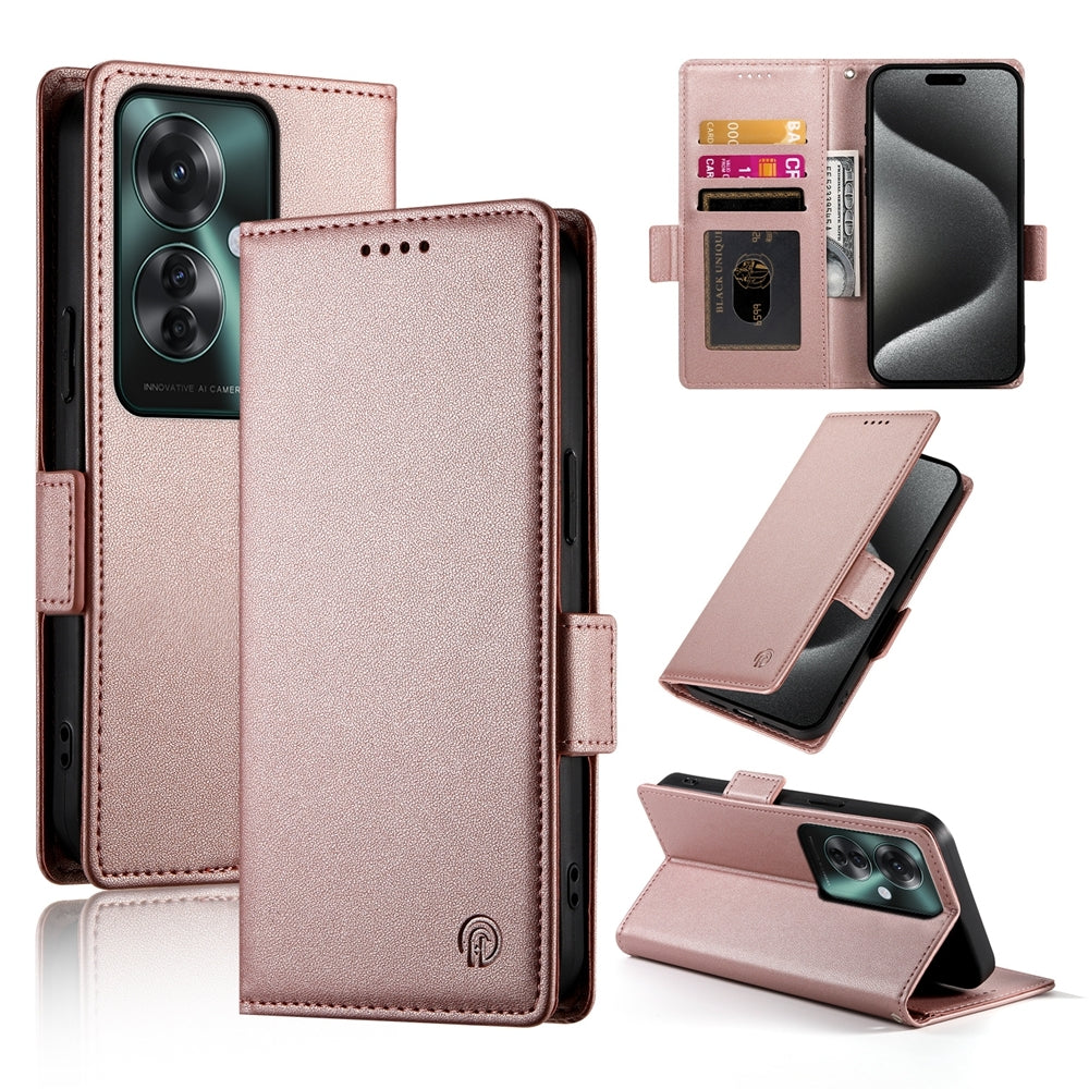 OPPO Reno11 F Magnetic Leather Wallet Case with Card Slots, Stand Function & Full Protection