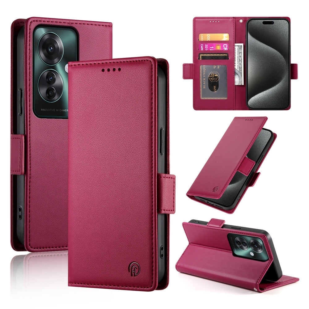 OPPO Reno11 F Magnetic Leather Wallet Case with Card Slots, Stand Function & Full Protection