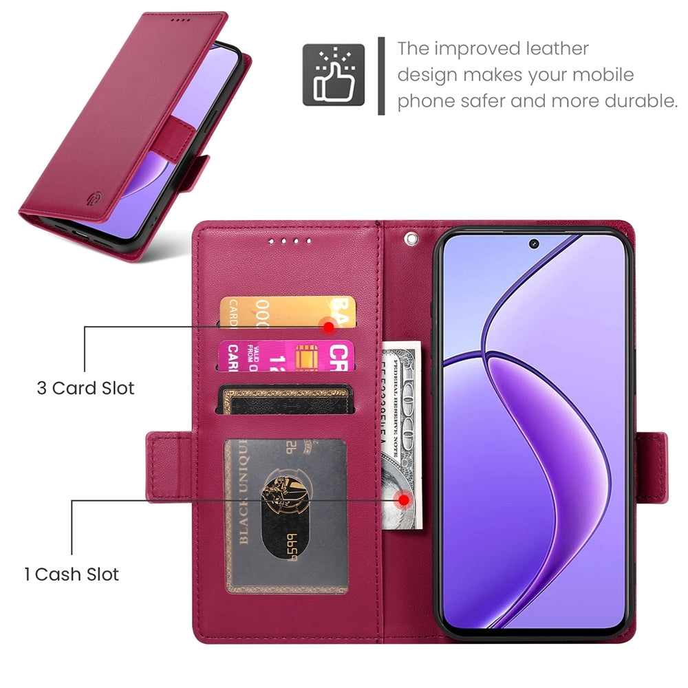 Realme 12 Magnetic Leather Wallet Case with Card Slots, Stand Function & Full Protection