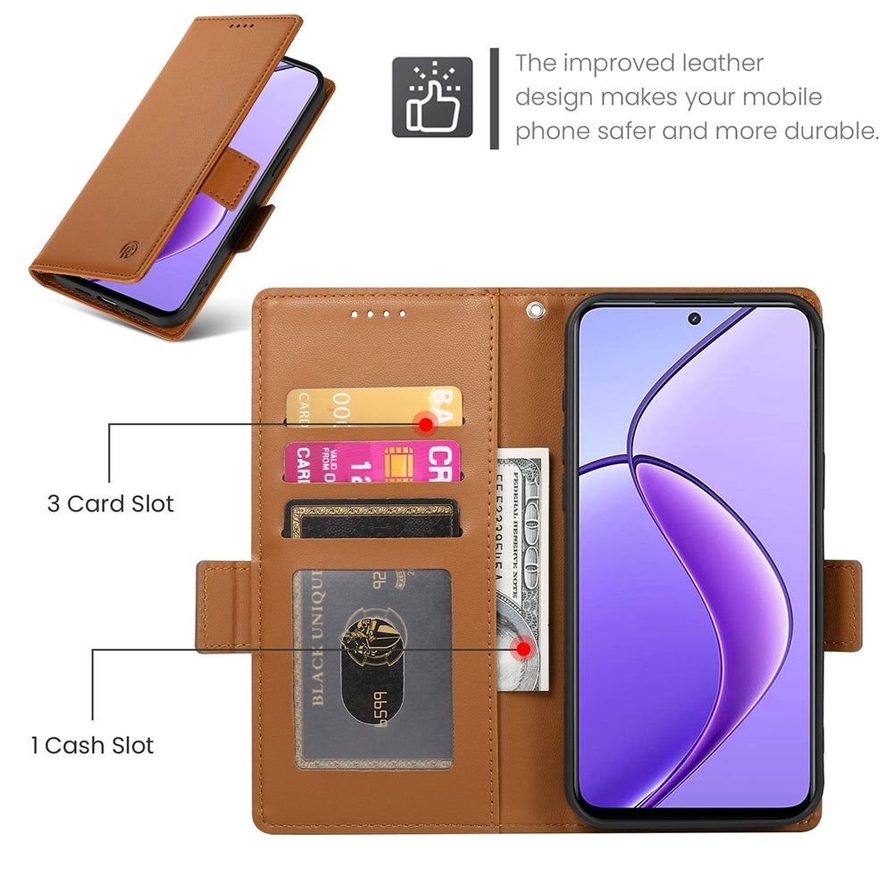 Realme 12 Magnetic Leather Wallet Case with Card Slots, Stand Function & Full Protection