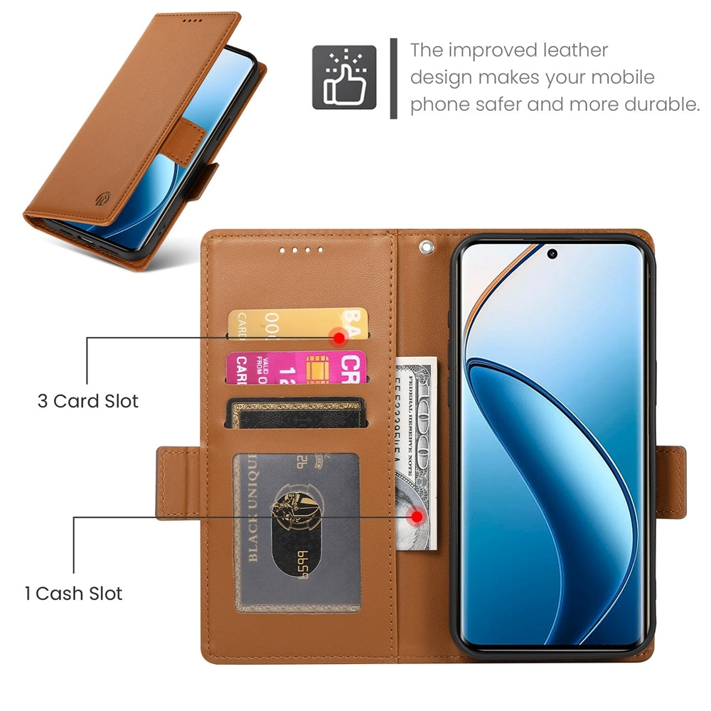 Realme 12 Pro+ Magnetic Leather Wallet Case with Card Slots, Stand Function & Full Protection