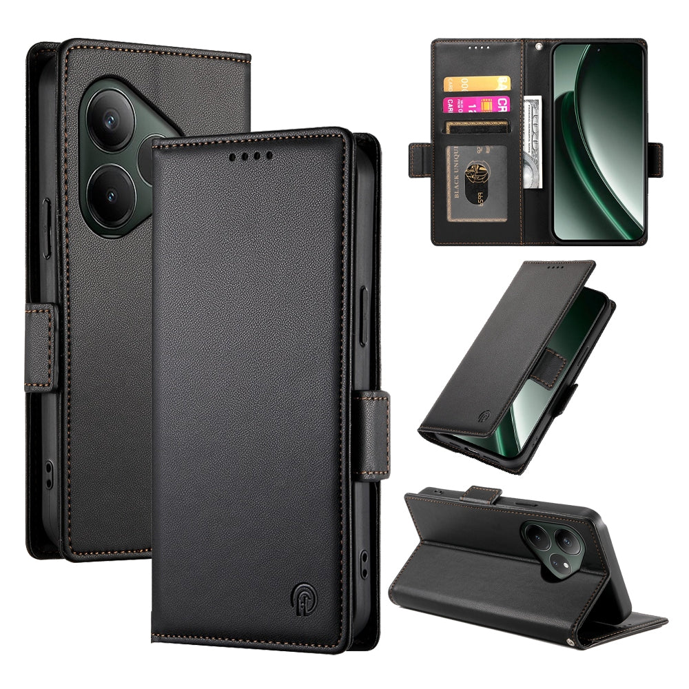 Realme GT 6 Global Magnetic Leather Wallet Case with Card Slots, Stand Function & Full Protection