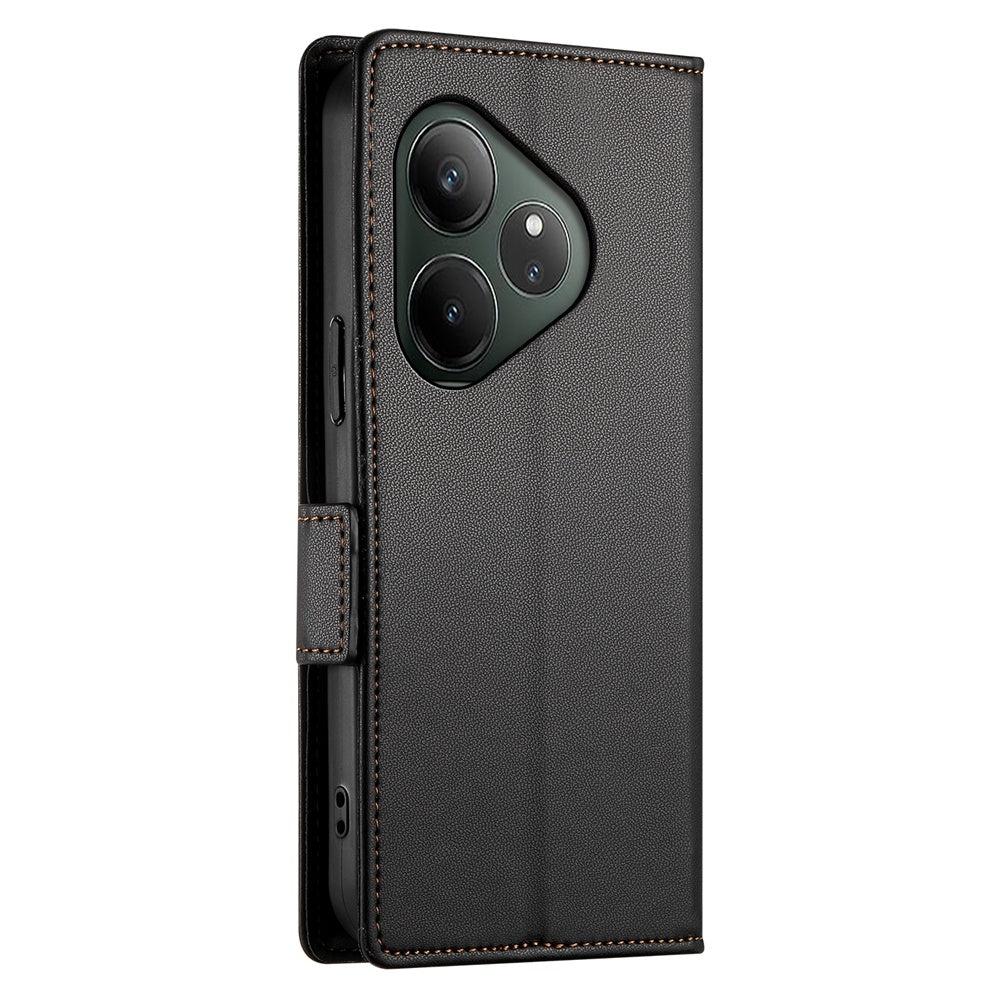 Realme GT 6 Global Magnetic Leather Wallet Case with Card Slots, Stand Function & Full Protection