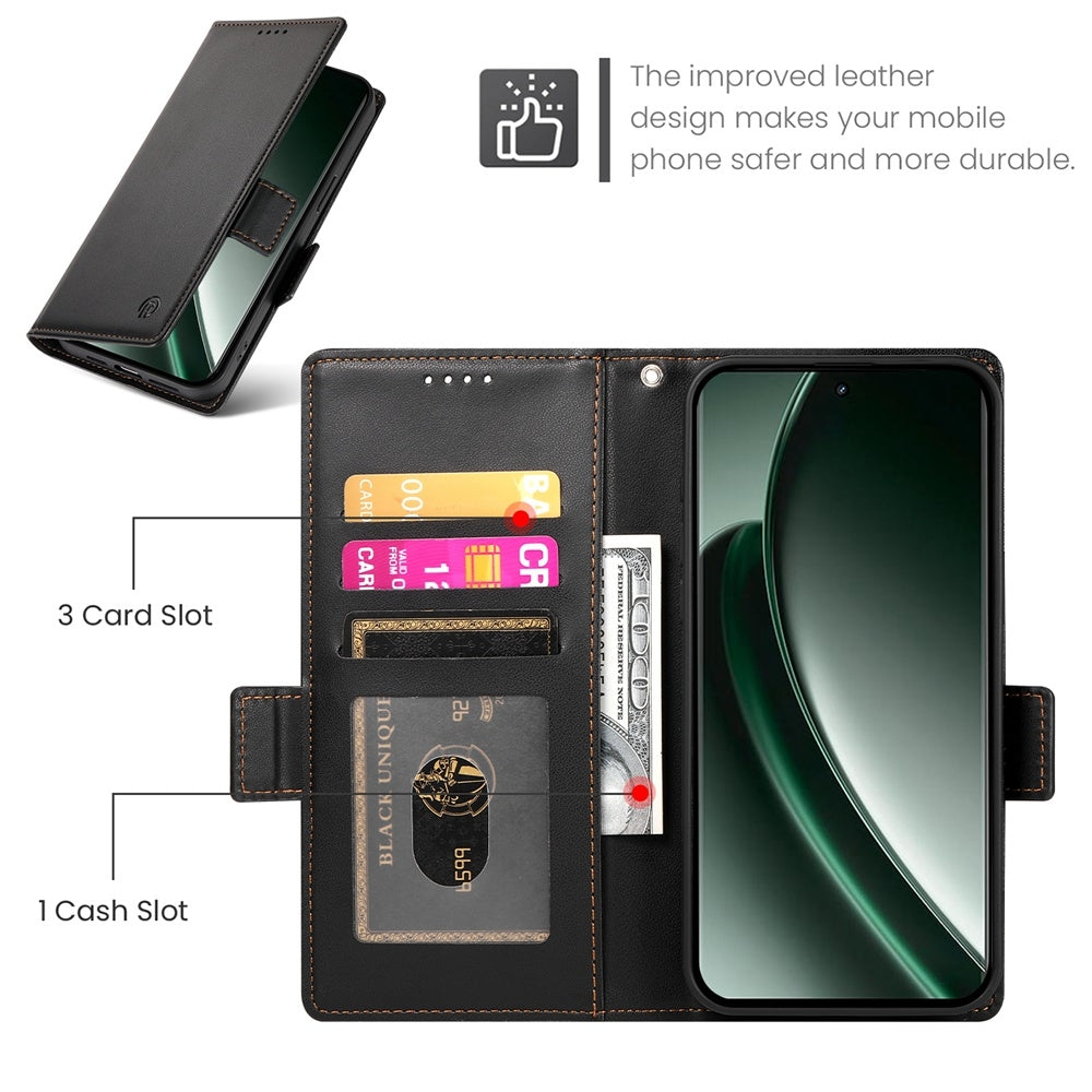 Realme GT 6 Global Magnetic Leather Wallet Case with Card Slots, Stand Function & Full Protection