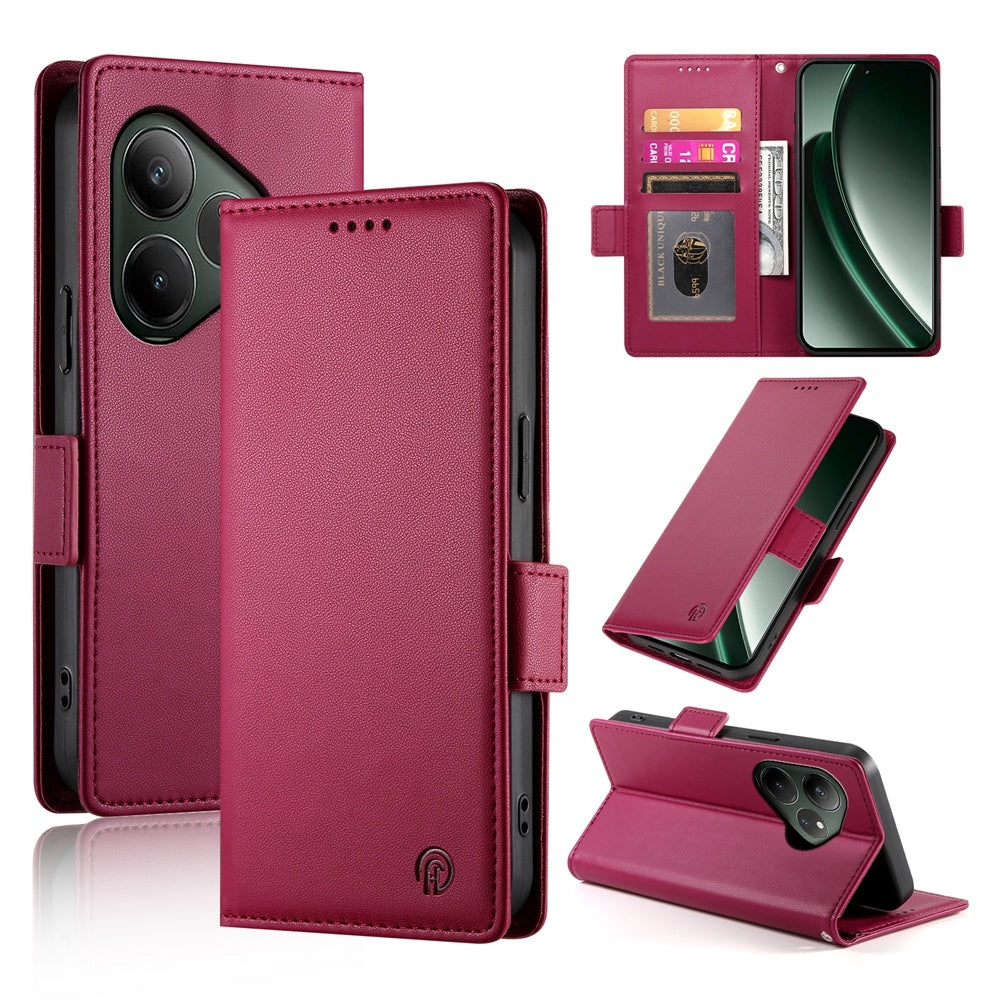 Realme GT 6 Global Magnetic Leather Wallet Case with Card Slots, Stand Function & Full Protection