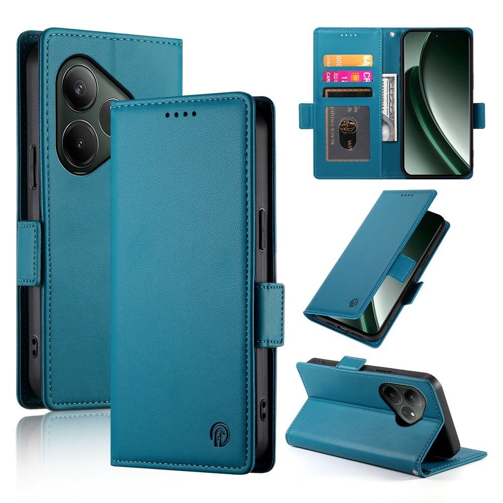 Realme GT 6 Global Magnetic Leather Wallet Case with Card Slots, Stand Function & Full Protection