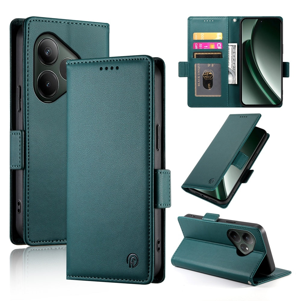 Realme GT 6 Global Magnetic Leather Wallet Case with Card Slots, Stand Function & Full Protection