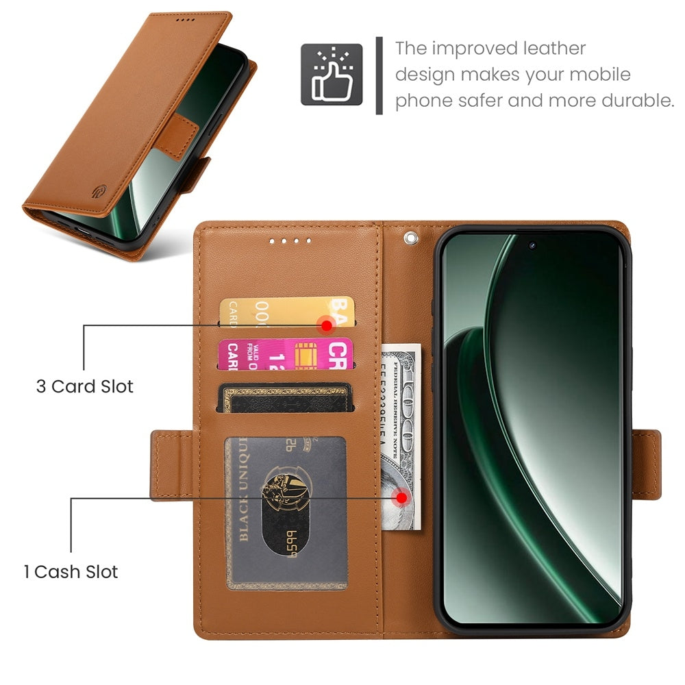 Realme GT 6 Global Magnetic Leather Wallet Case with Card Slots, Stand Function & Full Protection