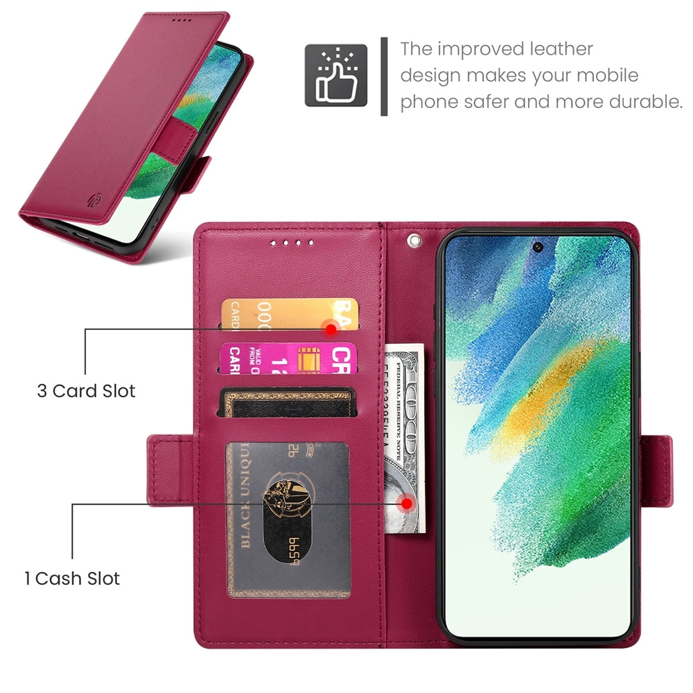 Samsung Galaxy S21 FE 5G Magnetic Leather Wallet Case with Card Slots, Stand Function & Full Protection