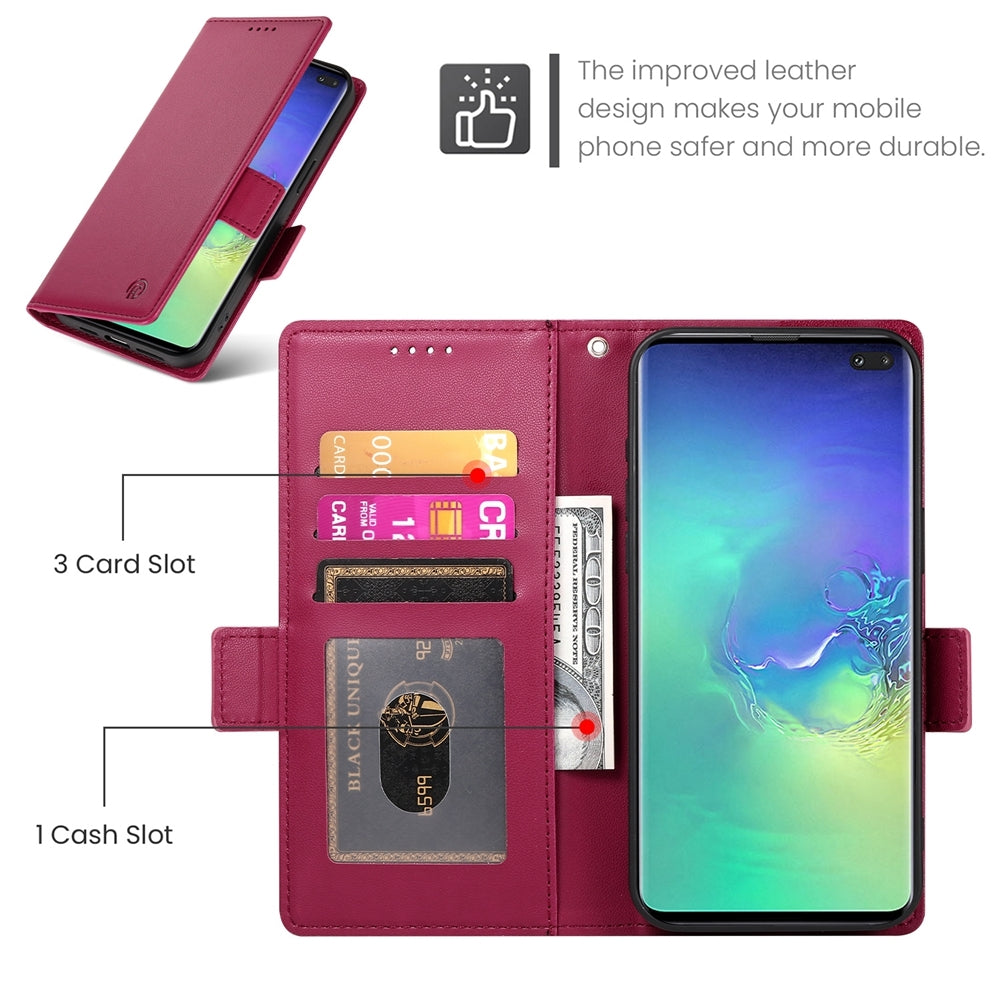 Samsung Galaxy S10+ Magnetic Leather Wallet Case with Card Slots, Stand Function & Full Protection