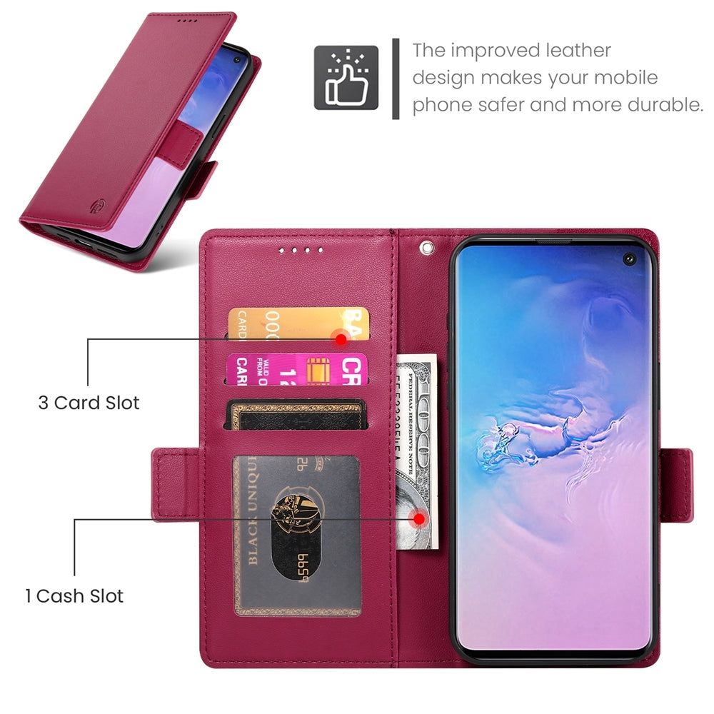Samsung Galaxy S10 Magnetic Leather Wallet Case with Card Slots, Stand Function & Full Protection
