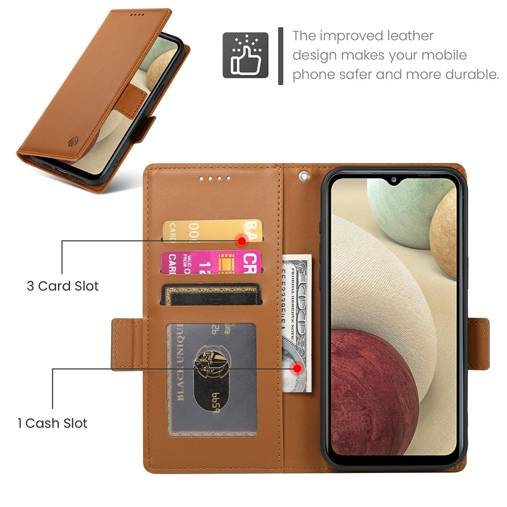 Samsung Galaxy M12 Magnetic Leather Wallet Case with Card Slots, Stand Function & Full Protection