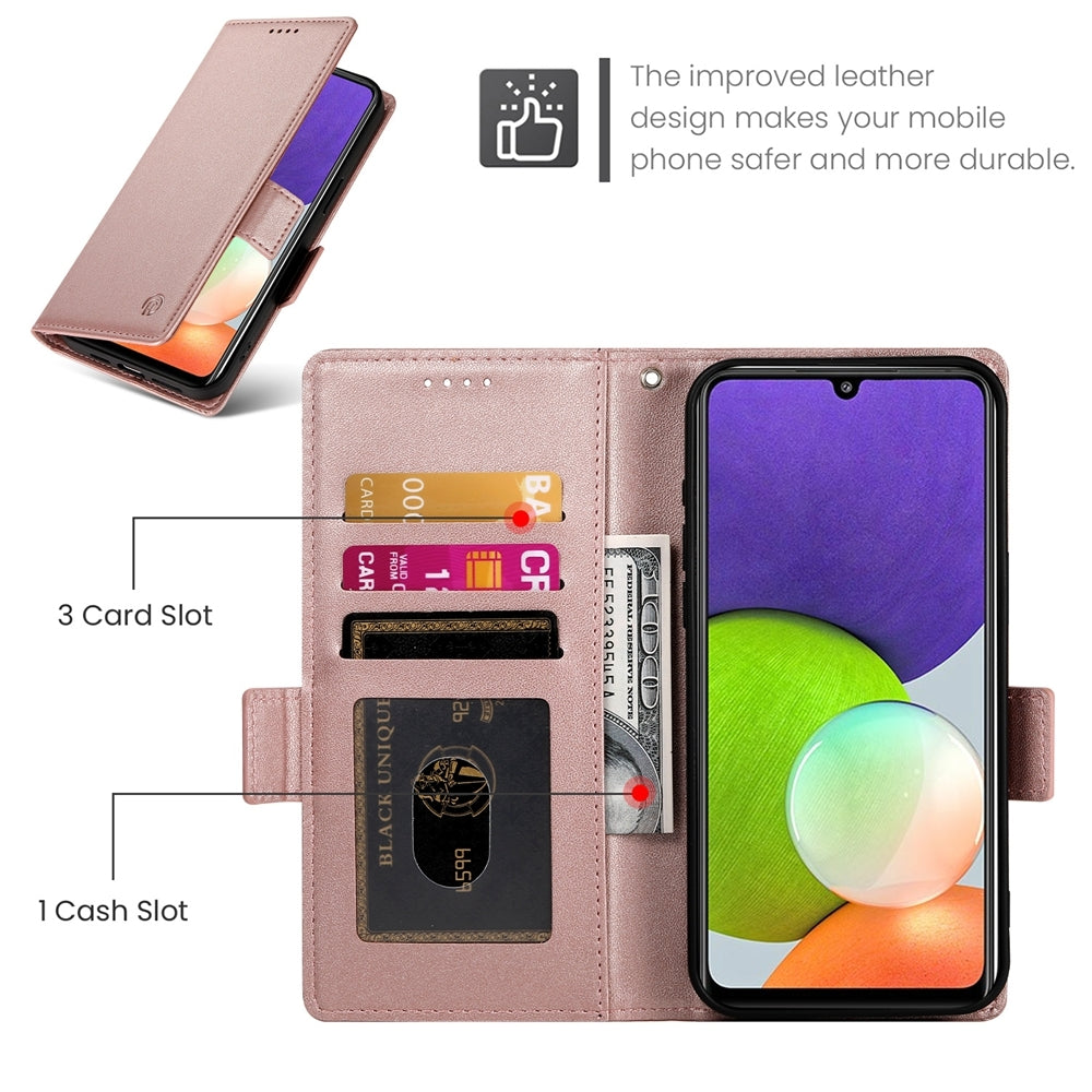 Samsung Galaxy A22 4G Magnetic Leather Wallet Case with Card Slots, Stand Function & Full Protection
