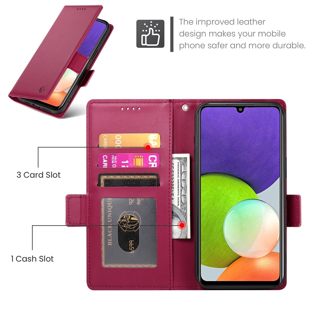 Samsung Galaxy A22 4G Magnetic Leather Wallet Case with Card Slots, Stand Function & Full Protection