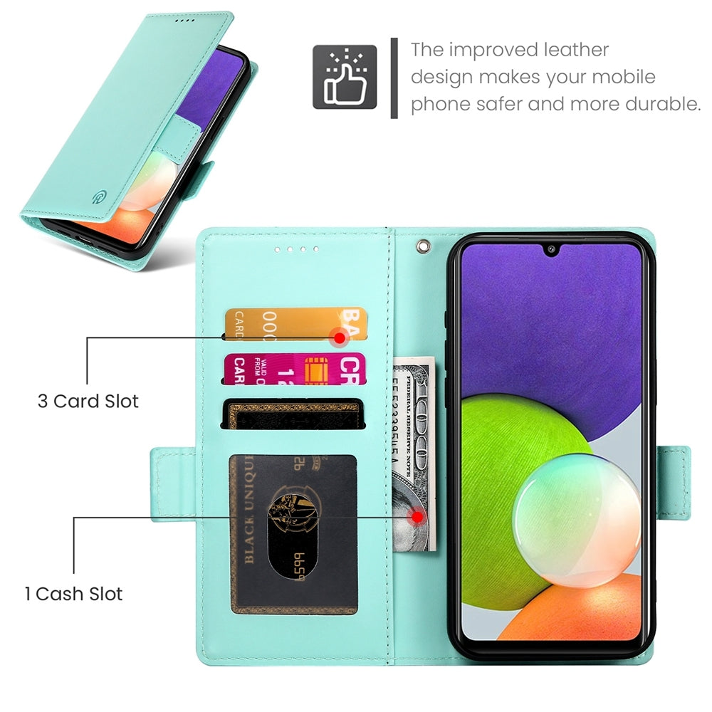Samsung Galaxy A22 4G Magnetic Leather Wallet Case with Card Slots, Stand Function & Full Protection