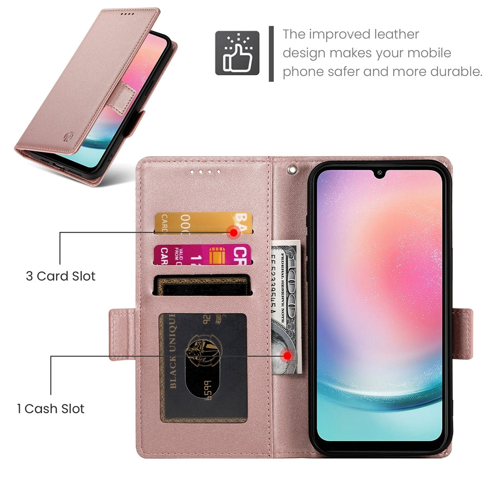 Samsung Galaxy A24 4G Global Magnetic Leather Wallet Case with Card Slots, Stand Function & Full Protection
