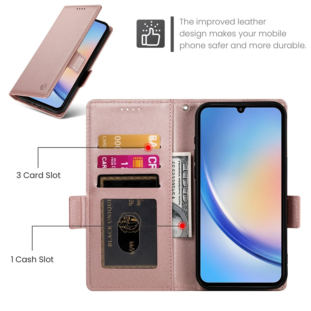 Samsung Galaxy A34 5G Magnetic Leather Wallet Case with Card Slots, Stand Function & Full Protection