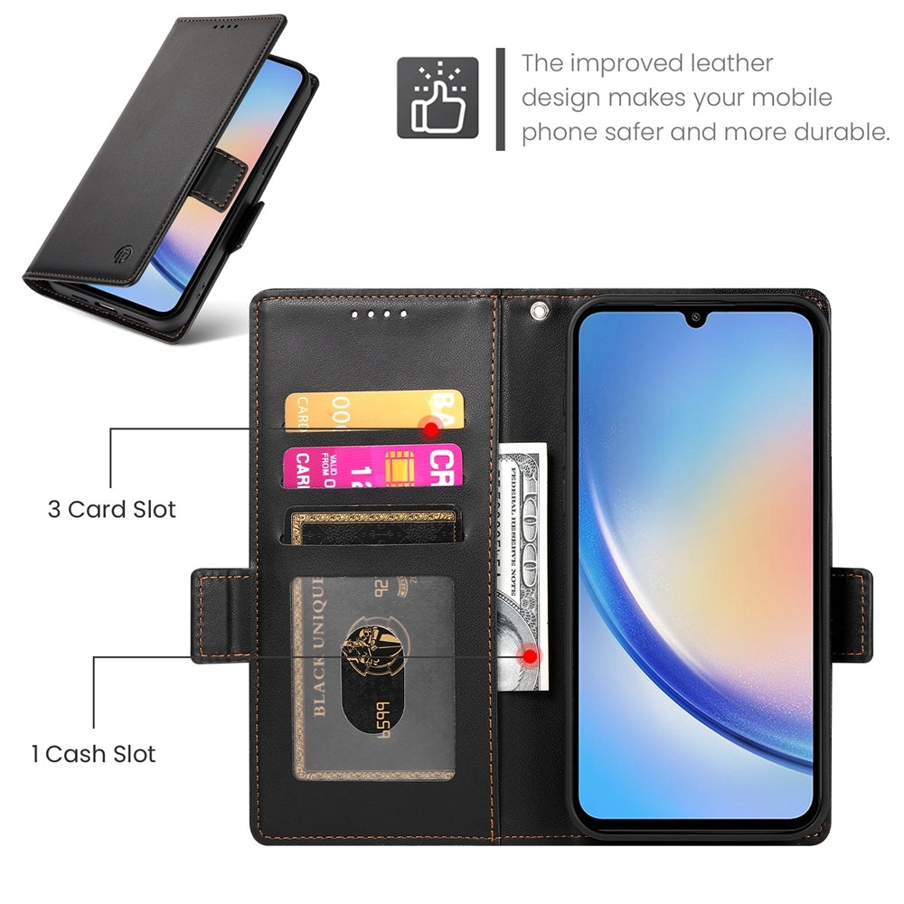 Samsung Galaxy A34 5G Magnetic Leather Wallet Case with Card Slots, Stand Function & Full Protection