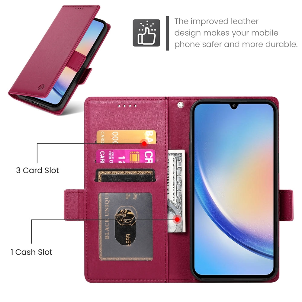 Samsung Galaxy A34 5G Magnetic Leather Wallet Case with Card Slots, Stand Function & Full Protection