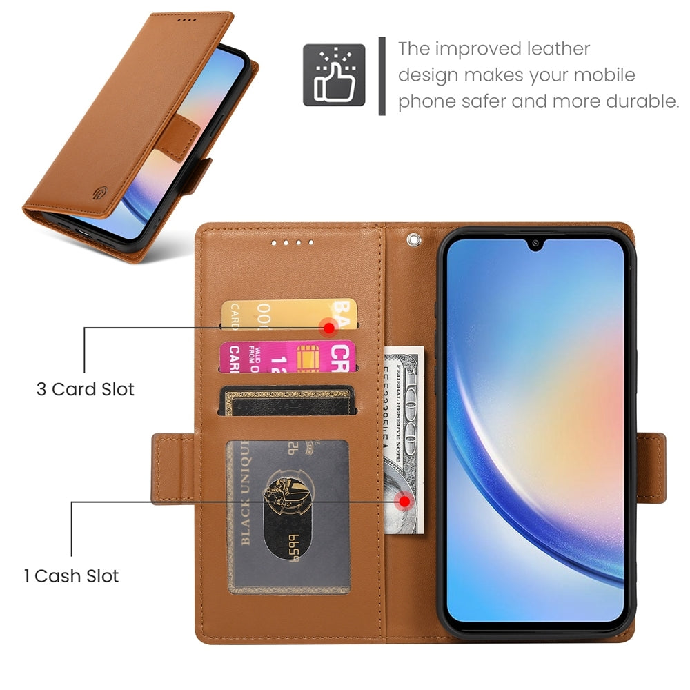 Samsung Galaxy A34 5G Magnetic Leather Wallet Case with Card Slots, Stand Function & Full Protection