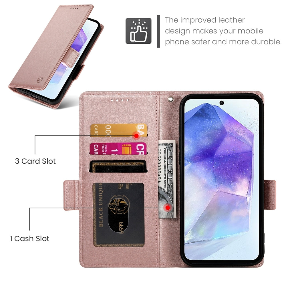 Samsung Galaxy A55 5G Magnetic Leather Wallet Case with Card Slots, Stand Function & Full Protection