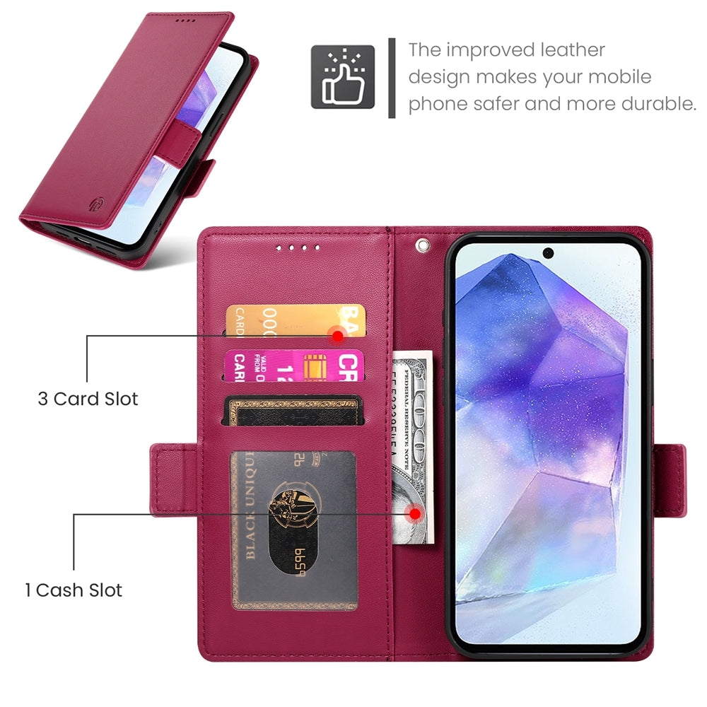 Samsung Galaxy A55 5G Magnetic Leather Wallet Case with Card Slots, Stand Function & Full Protection