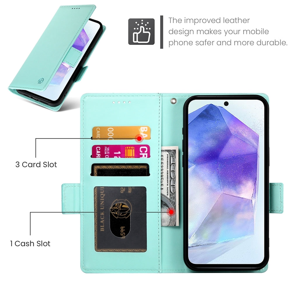 Samsung Galaxy A55 5G Magnetic Leather Wallet Case with Card Slots, Stand Function & Full Protection