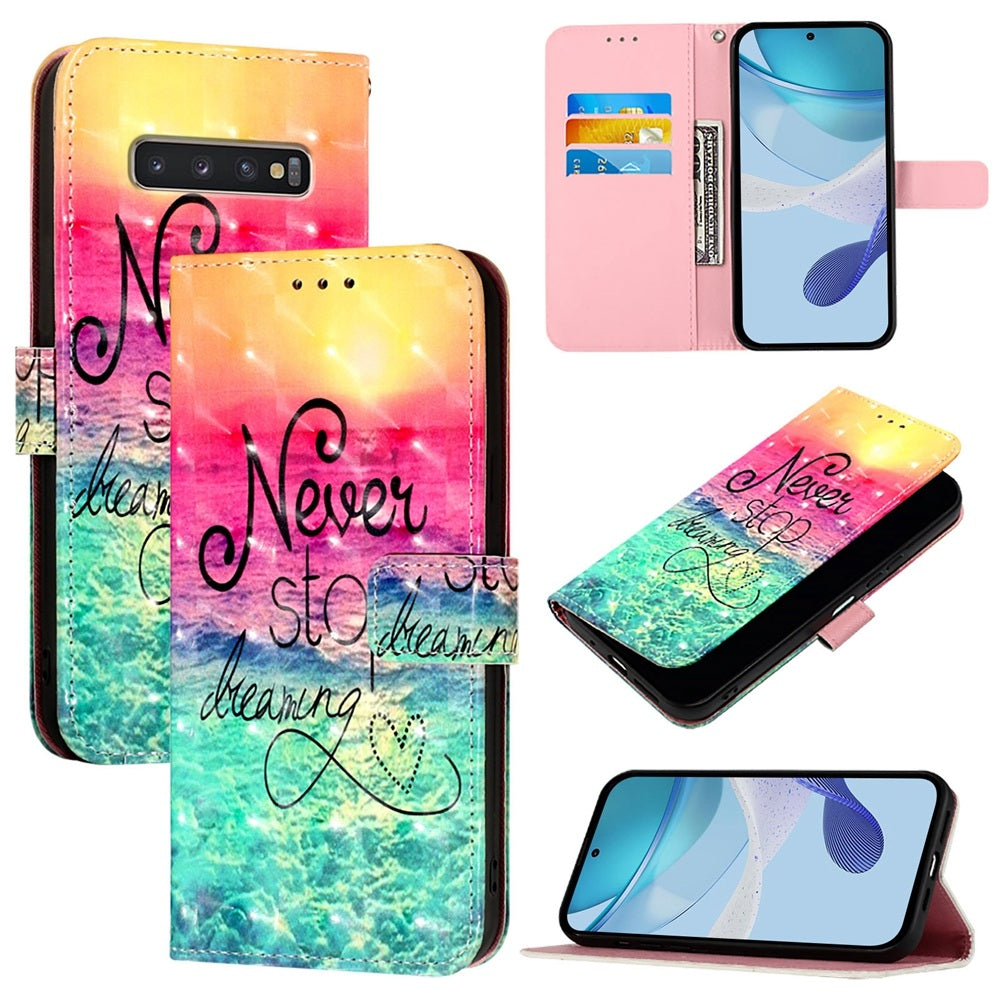 Samsung Galaxy S10+ Leather Flip Phone Case with 3D Painted Design, Card Holder, Wallet & Stand Function - Durable Protection & Easy Access
