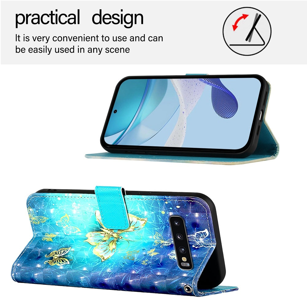 Samsung Galaxy S10 Leather Flip Phone Case with 3D Painted Design, Card Holder, Wallet & Stand Function - Durable Protection & Easy Access