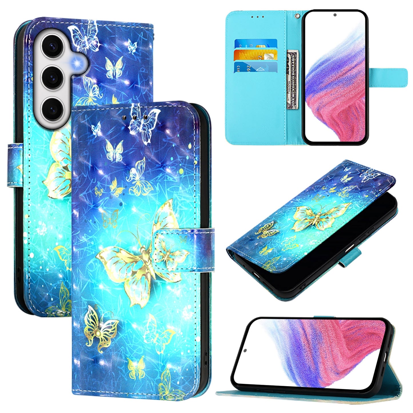 Samsung Galaxy S24 FE 5G Leather Flip Phone Case with 3D Painted Design, Card Holder, Wallet & Stand Function - Durable Protection & Easy Access