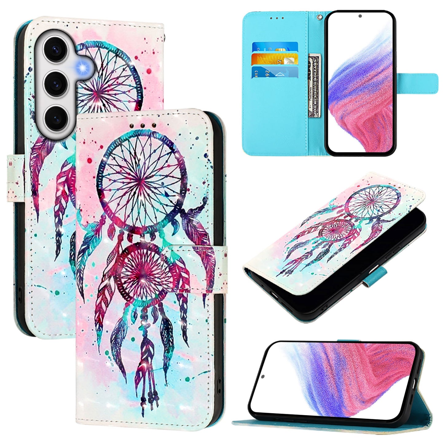 Samsung Galaxy S24 FE 5G Leather Flip Phone Case with 3D Painted Design, Card Holder, Wallet & Stand Function - Durable Protection & Easy Access
