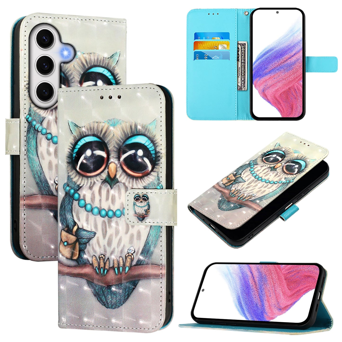 Samsung Galaxy S24 FE 5G Leather Flip Phone Case with 3D Painted Design, Card Holder, Wallet & Stand Function - Durable Protection & Easy Access