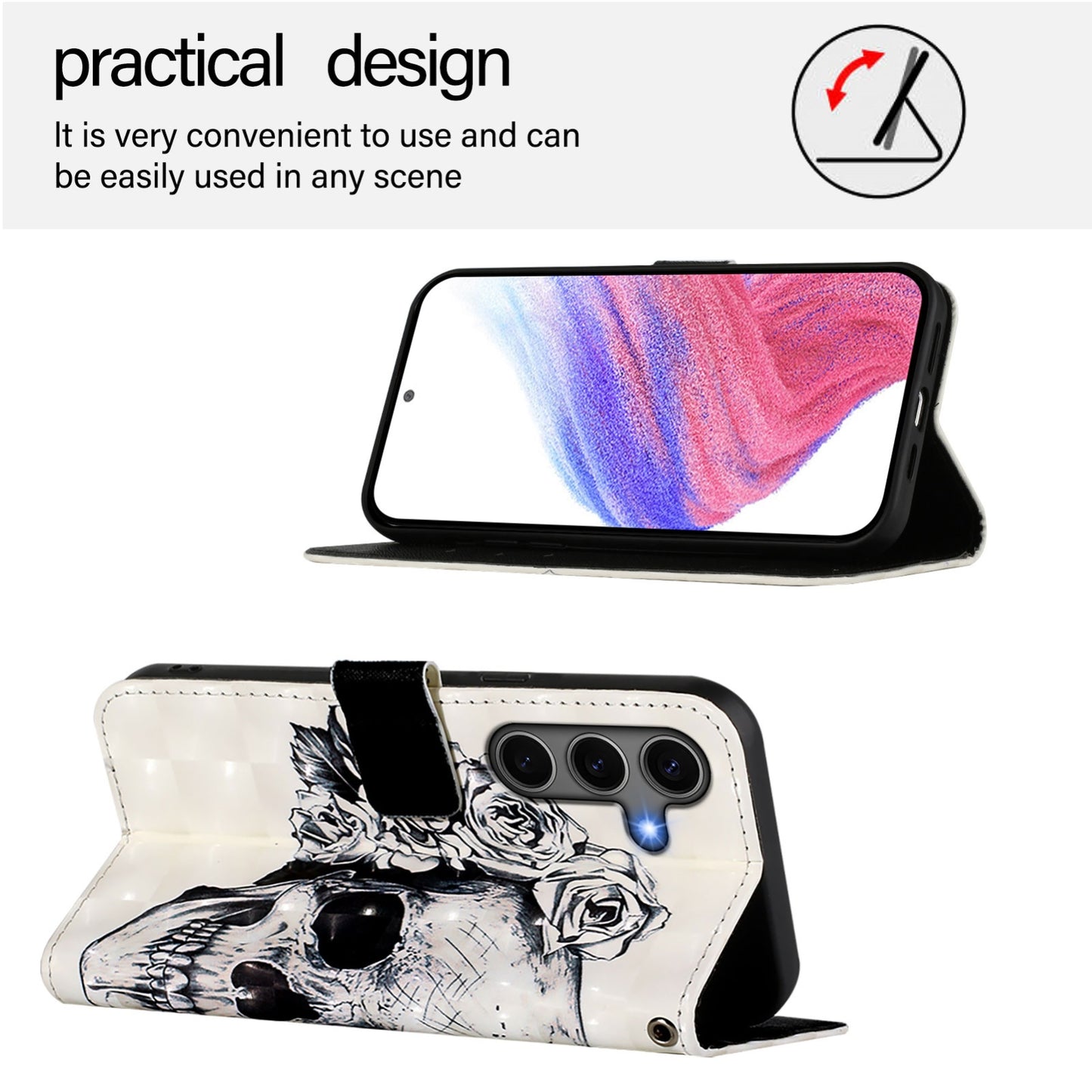 Samsung Galaxy S25+ 5G Leather Flip Phone Case with 3D Painted Design, Card Holder, Wallet & Stand Function - Durable Protection & Easy Access
