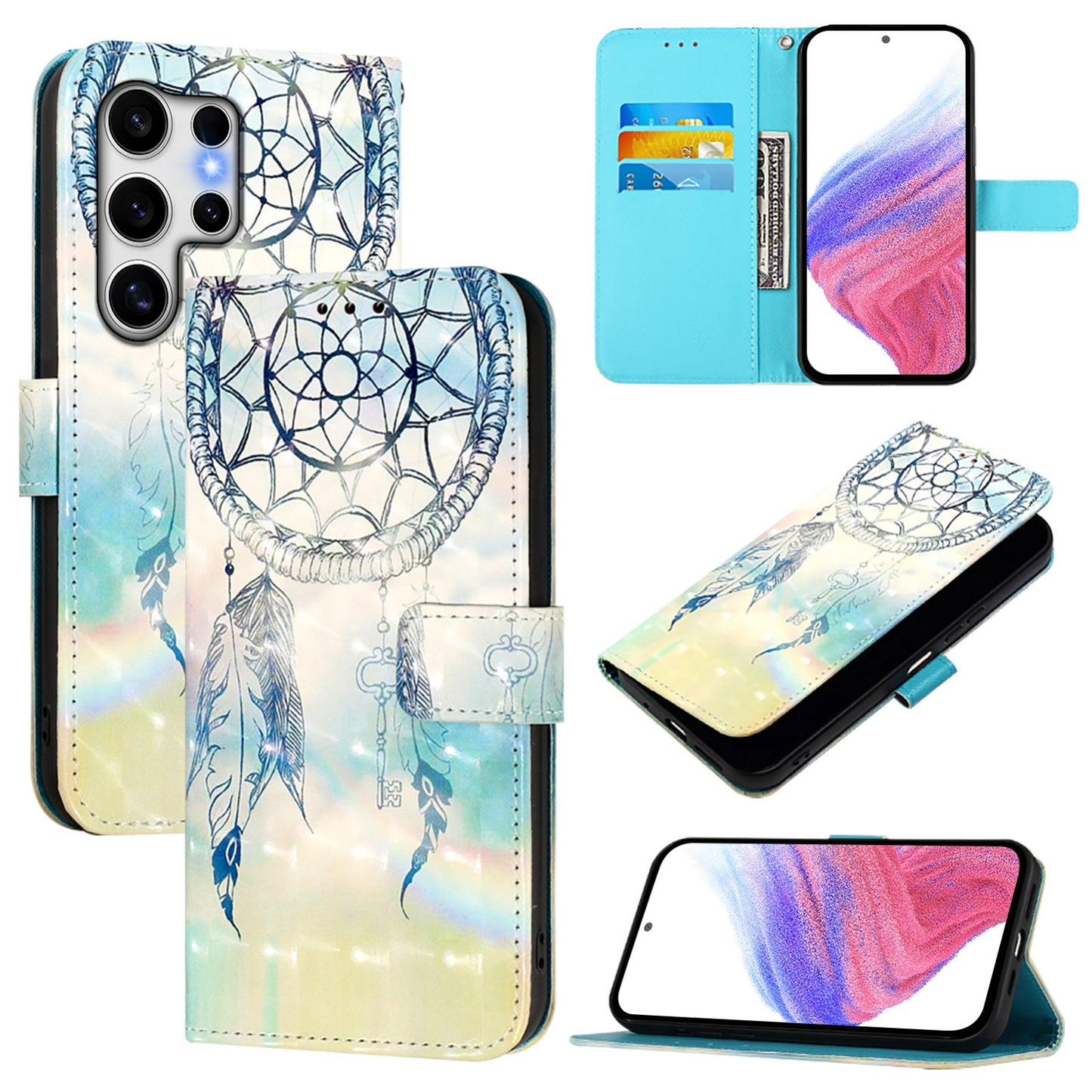 Samsung Galaxy S25 Ultra 5G Leather Flip Phone Case with 3D Painted Design, Card Holder, Wallet & Stand Function - Durable Protection & Easy Access