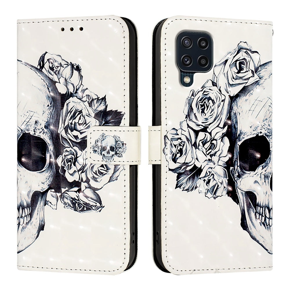 Samsung Galaxy M32 4G Global Leather Flip Phone Case with 3D Painted Design, Card Holder, Wallet & Stand Function - Durable Protection & Easy Access