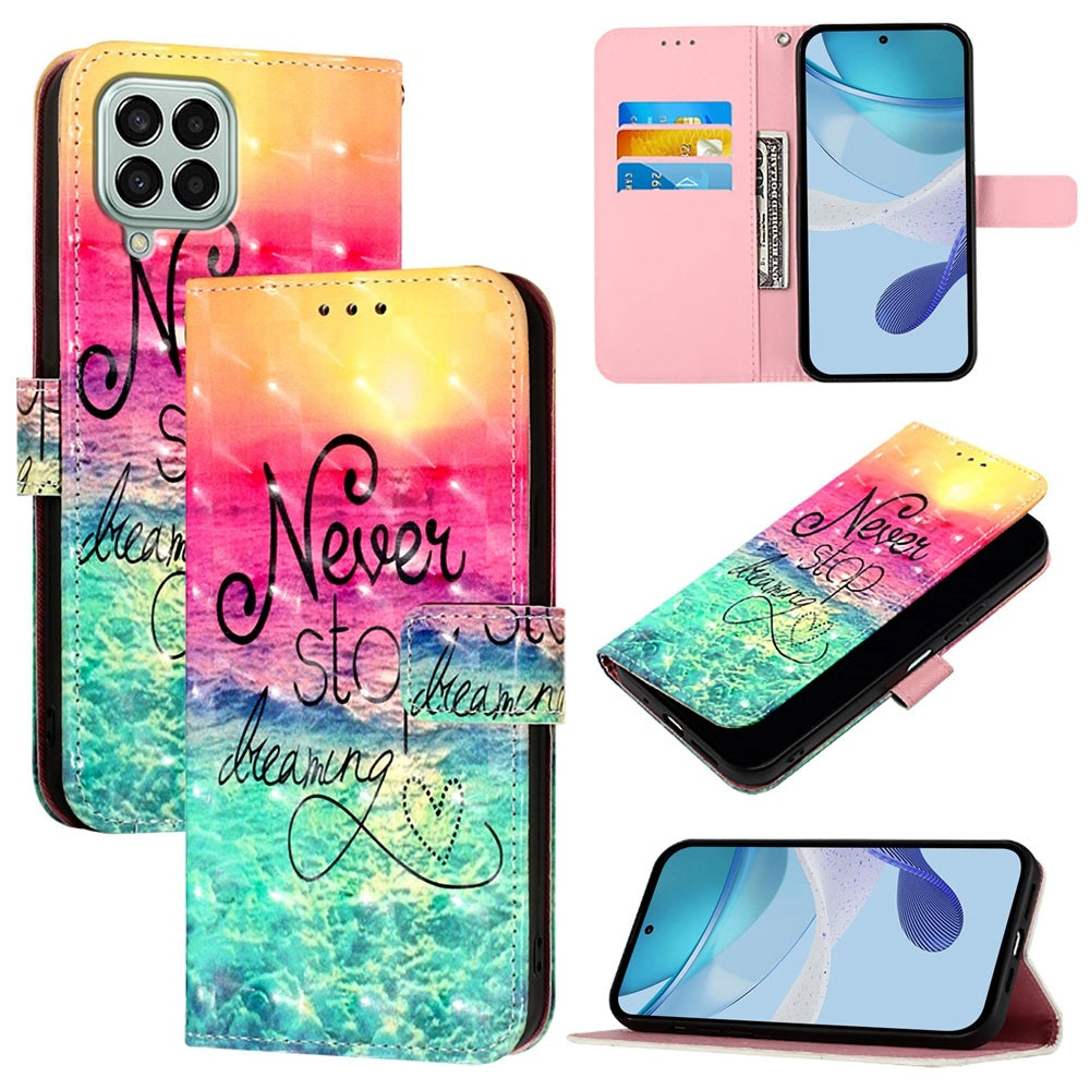 Samsung Galaxy M33 5G Global Leather Flip Phone Case with 3D Painted Design, Card Holder, Wallet & Stand Function - Durable Protection & Easy Access