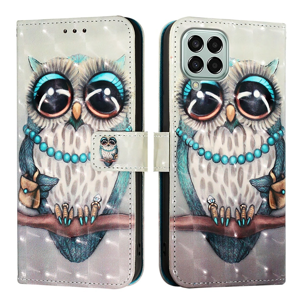Samsung Galaxy M33 5G Global Leather Flip Phone Case with 3D Painted Design, Card Holder, Wallet & Stand Function - Durable Protection & Easy Access