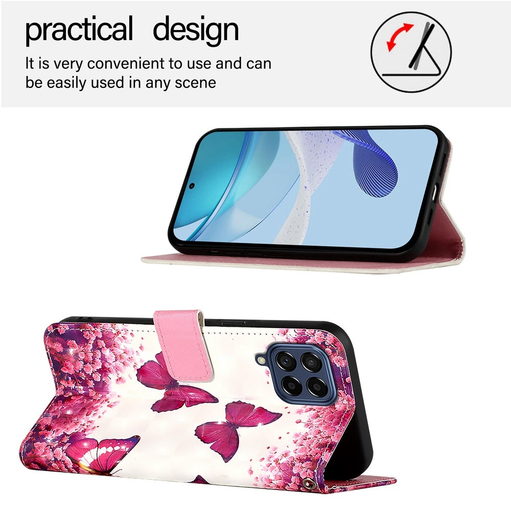 Samsung Galaxy M53 5G Leather Flip Phone Case with 3D Painted Design, Card Holder, Wallet & Stand Function - Durable Protection & Easy Access