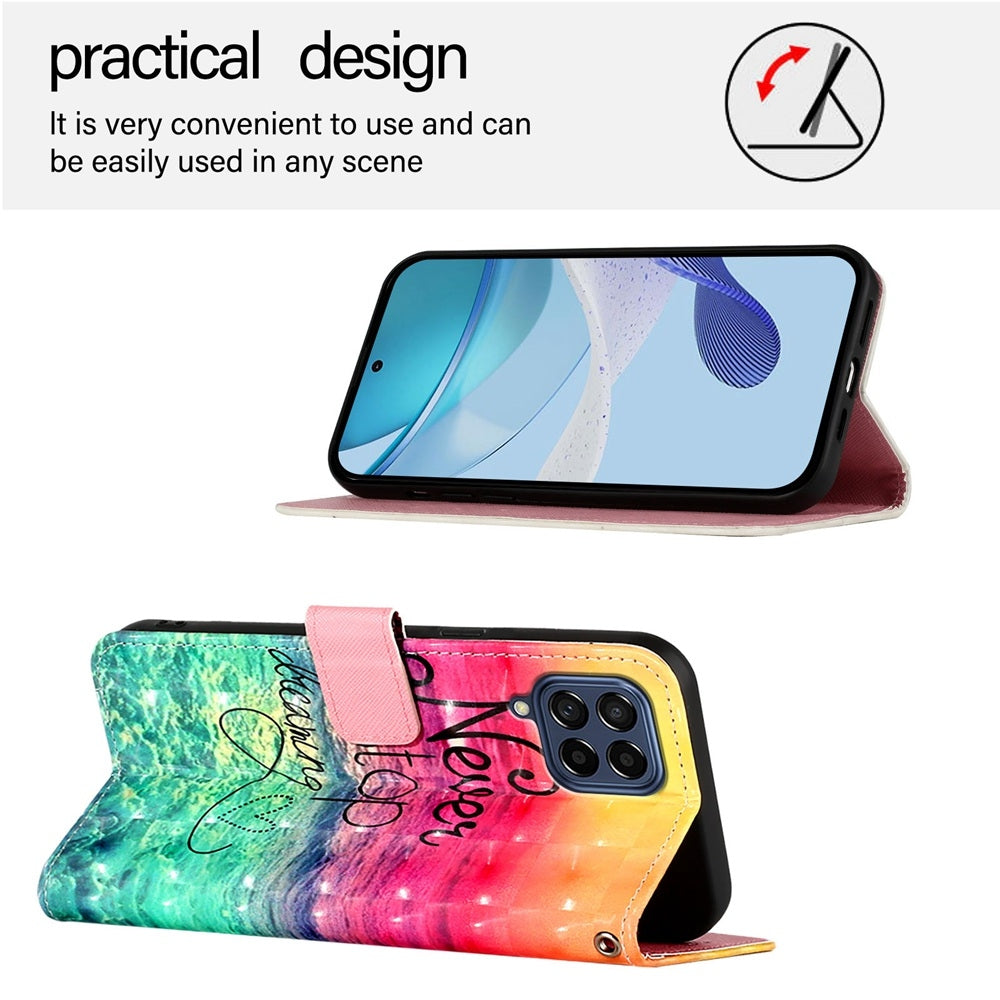 Samsung Galaxy M53 5G Leather Flip Phone Case with 3D Painted Design, Card Holder, Wallet & Stand Function - Durable Protection & Easy Access
