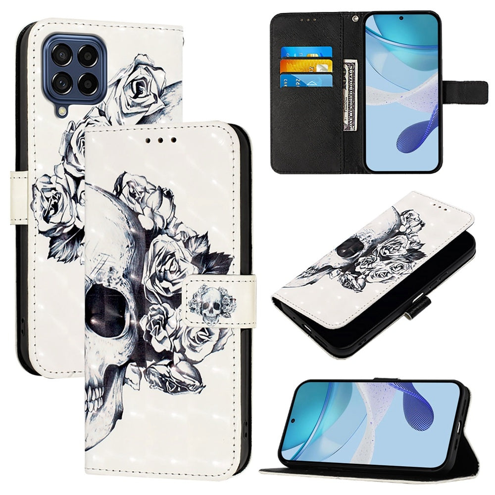 Samsung Galaxy M53 5G Leather Flip Phone Case with 3D Painted Design, Card Holder, Wallet & Stand Function - Durable Protection & Easy Access
