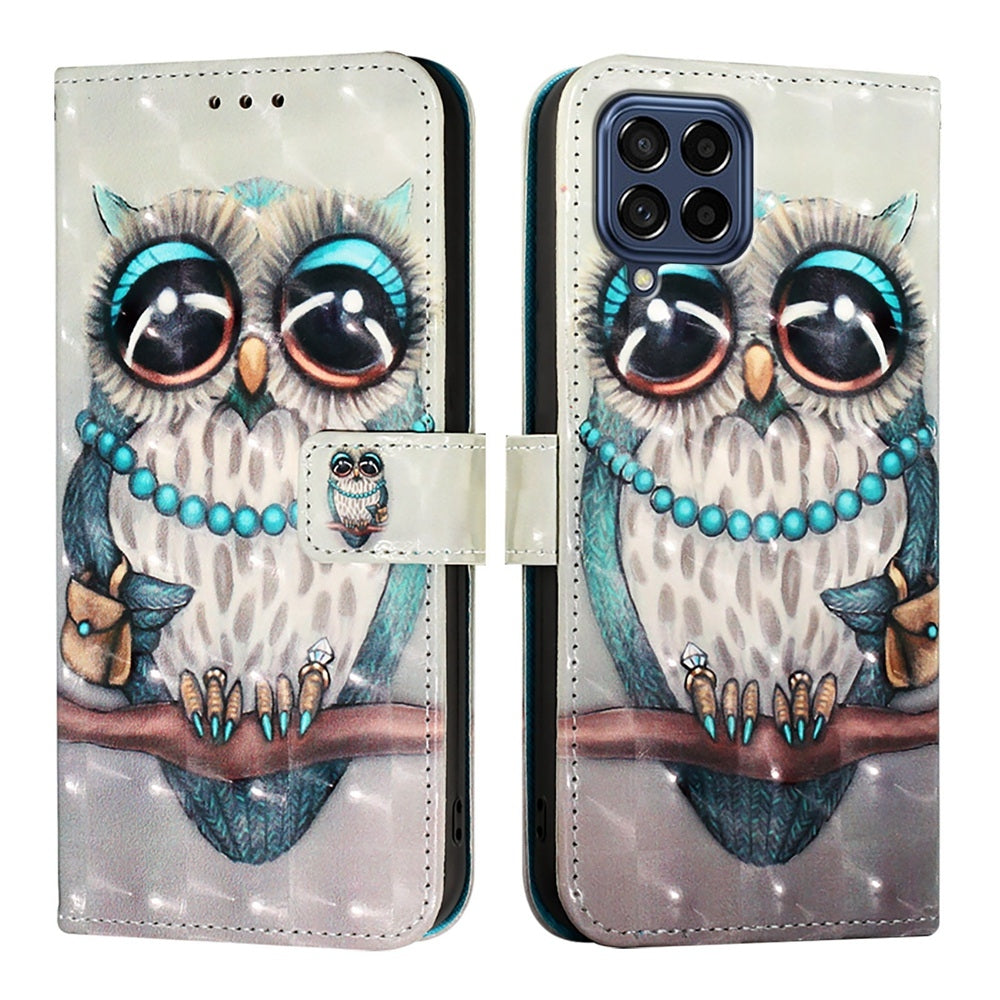 Samsung Galaxy M53 5G Leather Flip Phone Case with 3D Painted Design, Card Holder, Wallet & Stand Function - Durable Protection & Easy Access