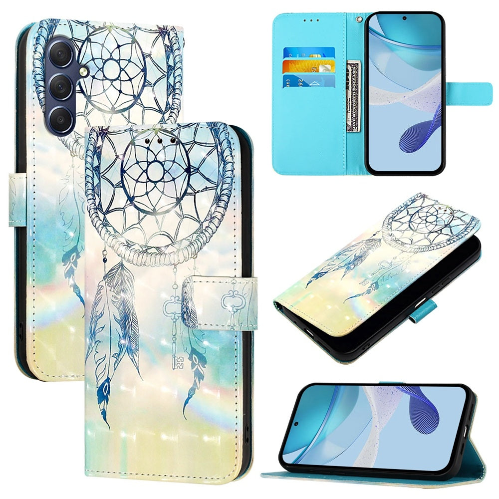 Samsung Galaxy M54 5G Global Leather Flip Phone Case with 3D Painted Design, Card Holder, Wallet & Stand Function - Durable Protection & Easy Access