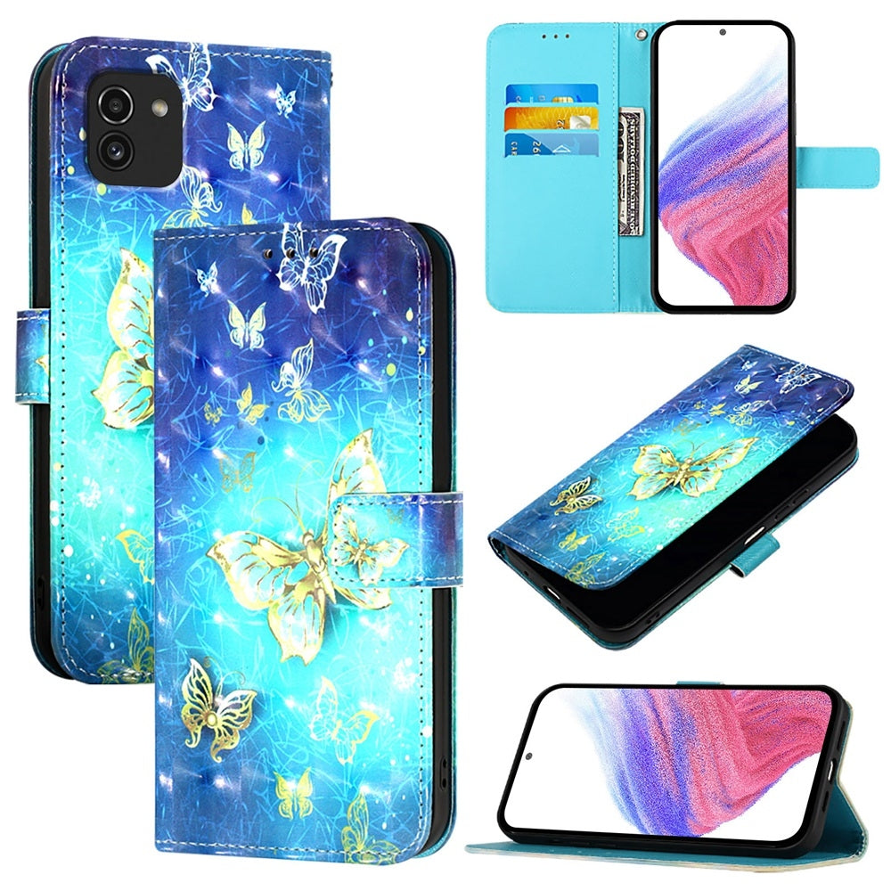 Samsung Galaxy A03 164mm Leather Flip Phone Case with 3D Painted Design, Card Holder, Wallet & Stand Function - Durable Protection & Easy Access