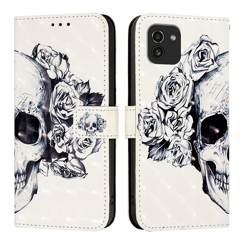 Samsung Galaxy A03 164mm Leather Flip Phone Case with 3D Painted Design, Card Holder, Wallet & Stand Function - Durable Protection & Easy Access