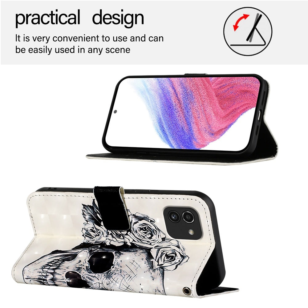 Samsung Galaxy A03 164mm Leather Flip Phone Case with 3D Painted Design, Card Holder, Wallet & Stand Function - Durable Protection & Easy Access