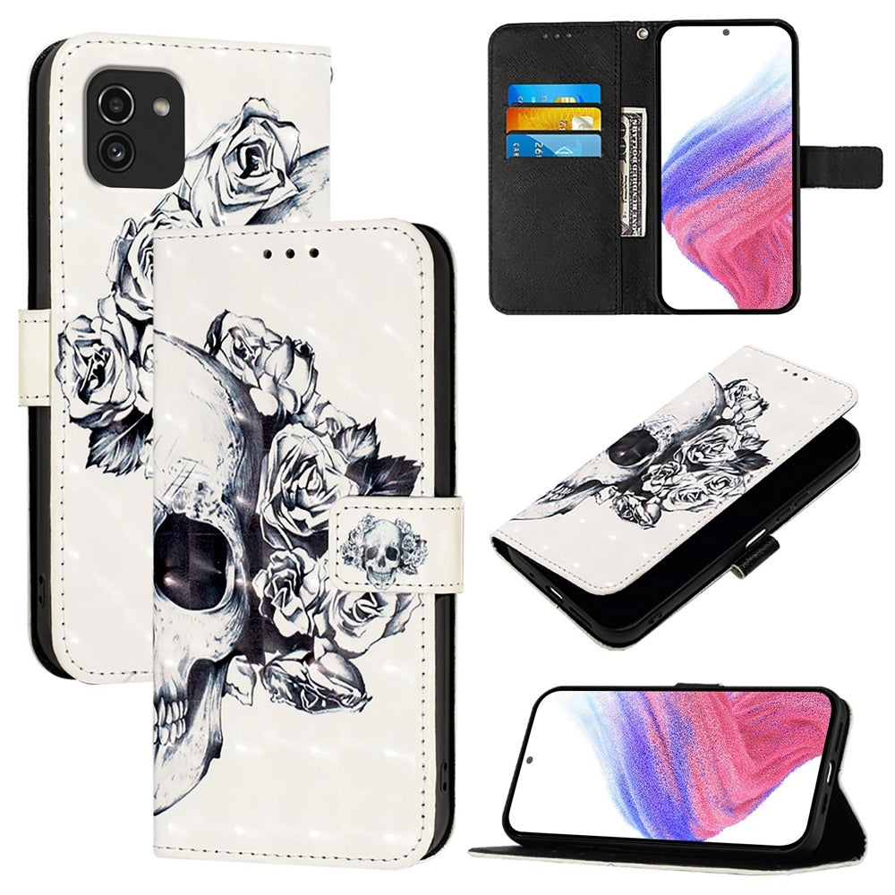 Samsung Galaxy A03 166mm Leather Flip Phone Case with 3D Painted Design, Card Holder, Wallet & Stand Function - Durable Protection & Easy Access